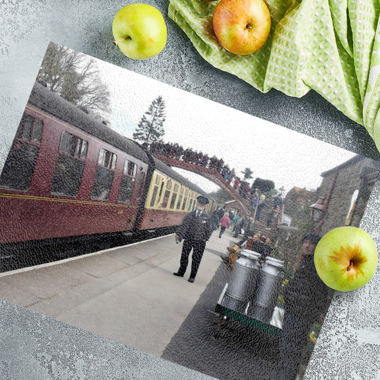 The Stylish Textured Glass Chopping Board. Goathland Railway Station. Near Whitby. North Yorkshire. England.