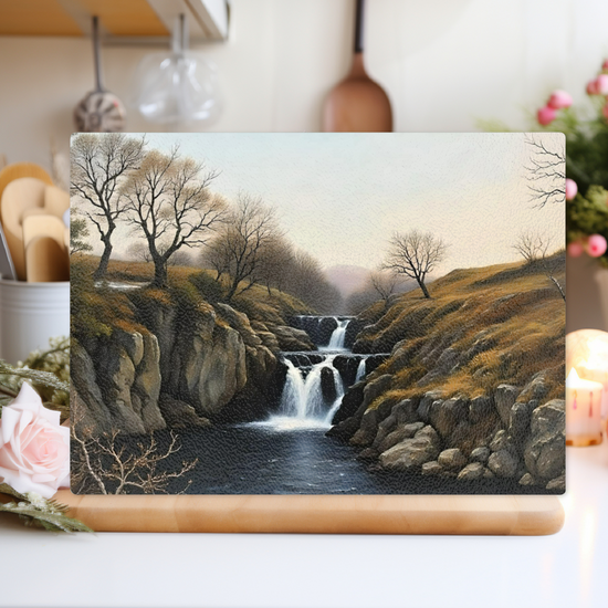 The Stylish Textured Glass Chopping Board. Ingleton Waterfall Trail. Yorkshire Dales National Park. England.
