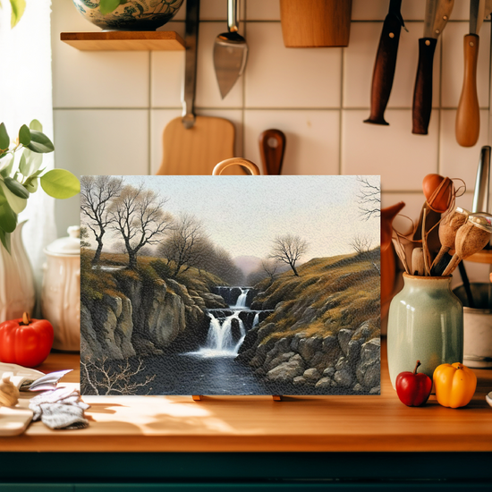 The Stylish Textured Glass Chopping Board. Ingleton Waterfall Trail. Yorkshire Dales National Park. England.