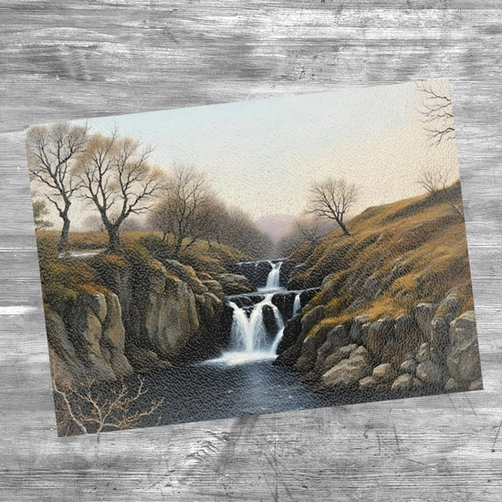 The Stylish Textured Glass Chopping Board. Ingleton Waterfall Trail. Yorkshire Dales National Park. England.