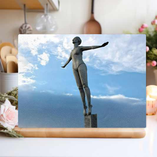 The Stylish Textured Glass Chopping Board. Scarborough Diving  Belle. North Yorkshire. England.
