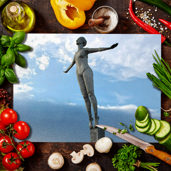 The Stylish Textured Glass Chopping Board. Scarborough Diving  Belle. North Yorkshire. England.