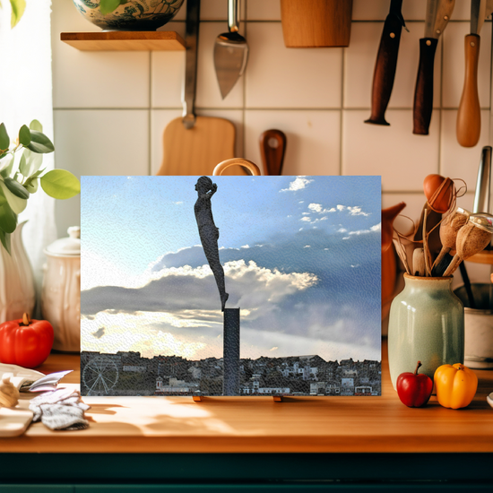 The Stylish Textured Glass Chopping Board. Scarborough  Diving Belle. North Yorkshire. England.