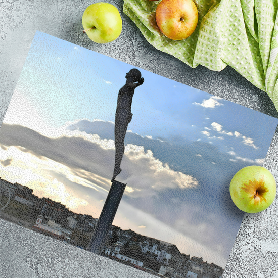 The Stylish Textured Glass Chopping Board. Scarborough  Diving Belle. North Yorkshire. England.