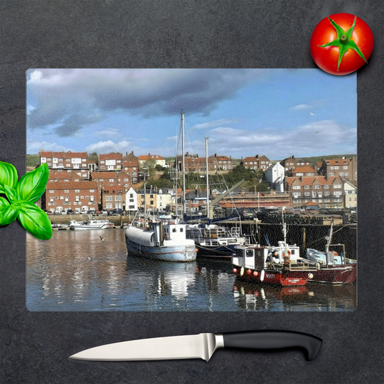 The Stylish Textured Glass Chopping Board. Whitby.  North Yorkshire. England.