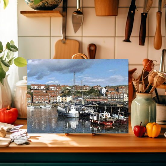 The Stylish Textured Glass Chopping Board. Whitby.  North Yorkshire. England.