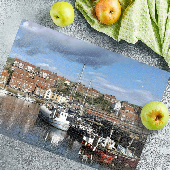 The Stylish Textured Glass Chopping Board. Whitby.  North Yorkshire. England.