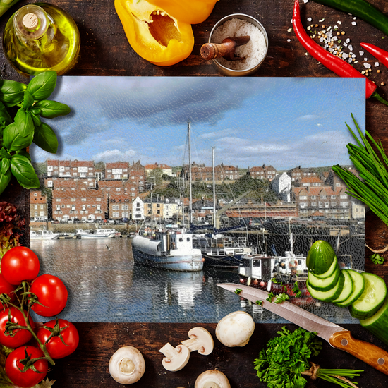 The Stylish Textured Glass Chopping Board. Whitby.  North Yorkshire. England.