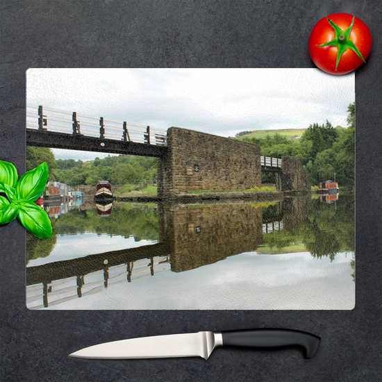 The Stylish Textured Glass Chopping Board. Bugsworth Canal Basin. Buxworth. Peak Forest Canal. Derbyshire. England.