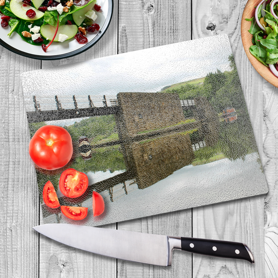 The Stylish Textured Glass Chopping Board. Bugsworth Canal Basin. Buxworth. Peak Forest Canal. Derbyshire. England.