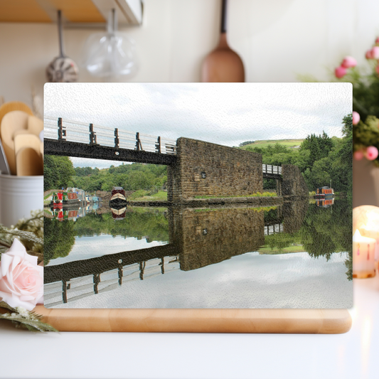 The Stylish Textured Glass Chopping Board. Bugsworth Canal Basin. Buxworth. Peak Forest Canal. Derbyshire. England.