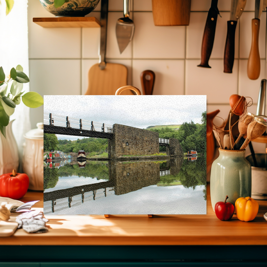 The Stylish Textured Glass Chopping Board. Bugsworth Canal Basin. Buxworth. Peak Forest Canal. Derbyshire. England.