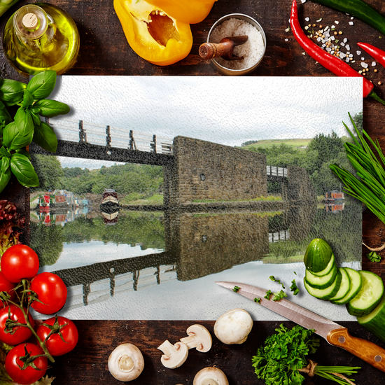 The Stylish Textured Glass Chopping Board. Bugsworth Canal Basin. Buxworth. Peak Forest Canal. Derbyshire. England.