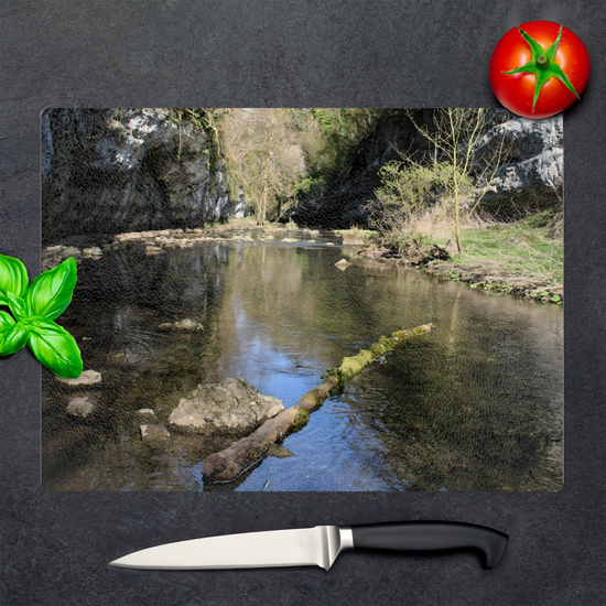 The Stylish Textured Glass Chopping Board. Chee  Dale Nature Reserve. Peak District National Park. Derbyshire. England.