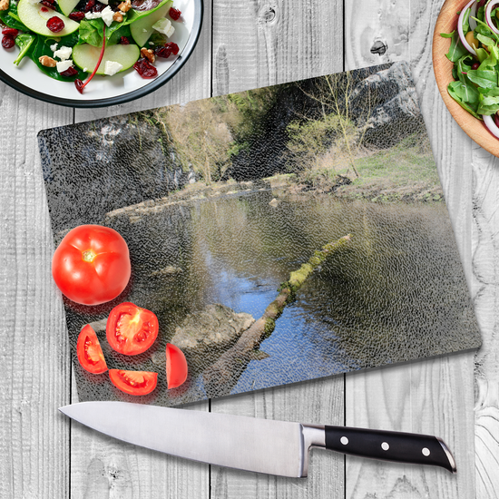 The Stylish Textured Glass Chopping Board. Chee  Dale Nature Reserve. Peak District National Park. Derbyshire. England.