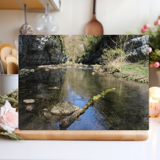 The Stylish Textured Glass Chopping Board. Chee  Dale Nature Reserve. Peak District National Park. Derbyshire. England.