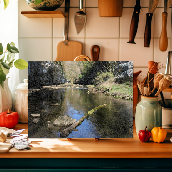 The Stylish Textured Glass Chopping Board. Chee  Dale Nature Reserve. Peak District National Park. Derbyshire. England.
