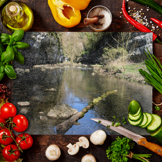 The Stylish Textured Glass Chopping Board. Chee  Dale Nature Reserve. Peak District National Park. Derbyshire. England.