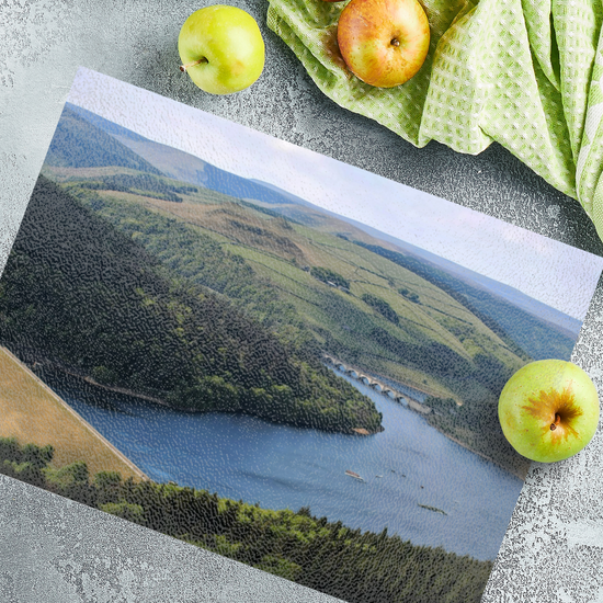 The Stylish Textured Glass Chopping Board. Bamford Edge. Ladybower Reservoir.  Peak District National Park. Derbyshire. England.