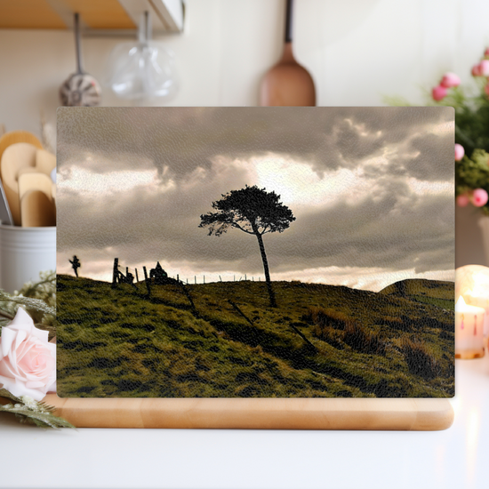 The Stylish Textured Glass Chopping Board. Mam Tor. Peak District National Park. Derbyshire. England.