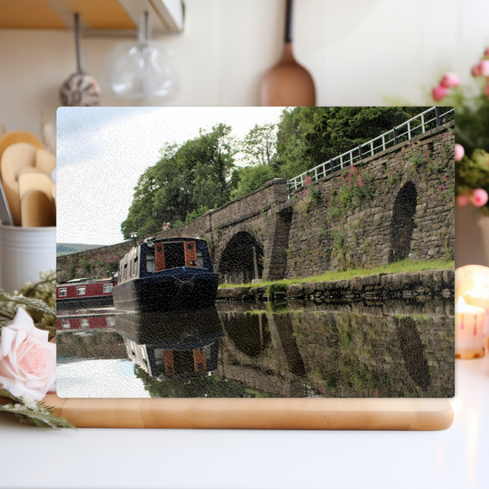 The Stylish Textured Glass Chopping Board. Bugsworth Canal Basin. Buxworth. Peak Forest Canal. Derbyshire. England.