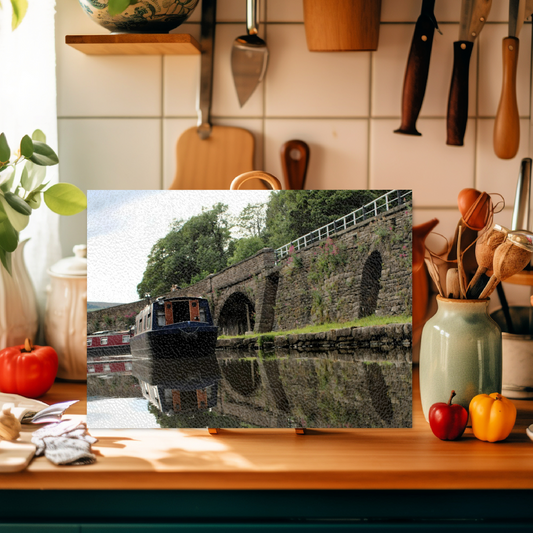 The Stylish Textured Glass Chopping Board. Bugsworth Canal Basin. Buxworth. Peak Forest Canal. Derbyshire. England.