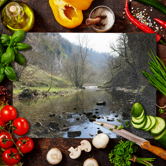 The Stylish Textured Glass Chopping Board. Chee Dale Stepping Stones. Peak District National Park. Derbyshire. England.