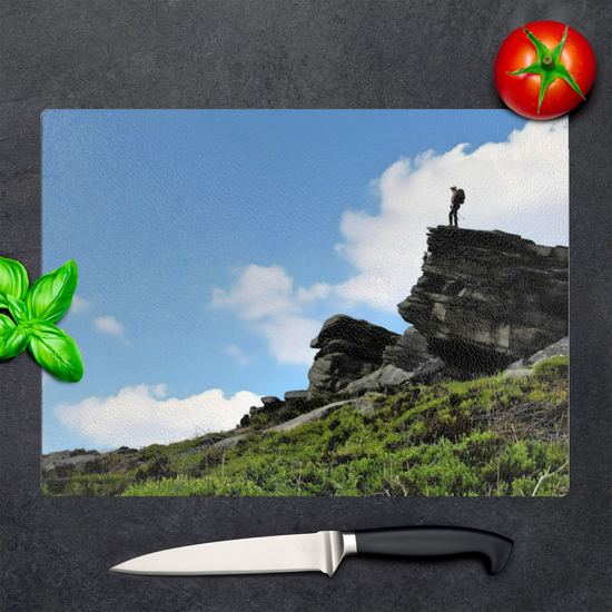 The Stylish Textured Glass Chopping Board. Bamford Edge. Peak District National Park. Derbyshire. England.