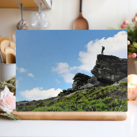 The Stylish Textured Glass Chopping Board. Bamford Edge. Peak District National Park. Derbyshire. England.