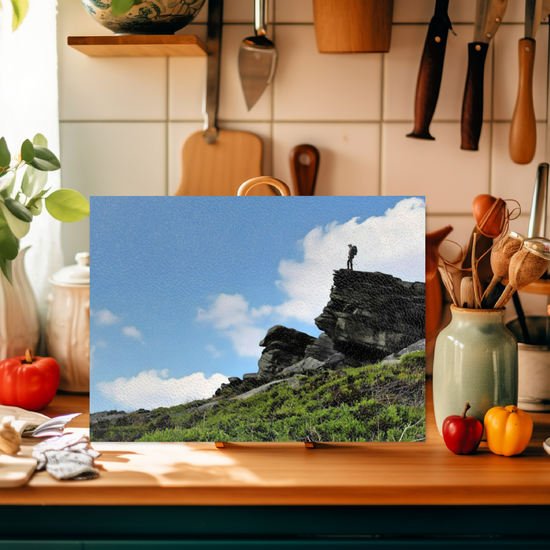 The Stylish Textured Glass Chopping Board. Bamford Edge. Peak District National Park. Derbyshire. England.
