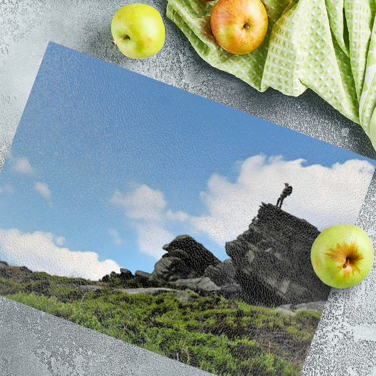 The Stylish Textured Glass Chopping Board. Bamford Edge. Peak District National Park. Derbyshire. England.