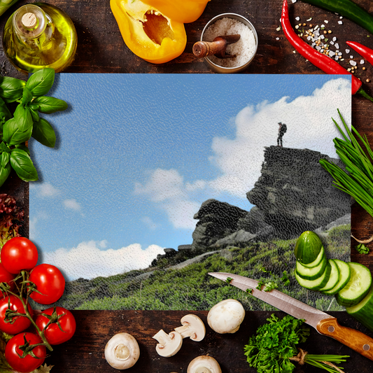 The Stylish Textured Glass Chopping Board. Bamford Edge. Peak District National Park. Derbyshire. England.