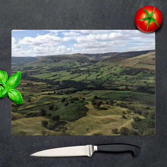 The Stylish Textured Glass Chopping Board. Mam Tor. Peak District National Park. Derbyshire. England.