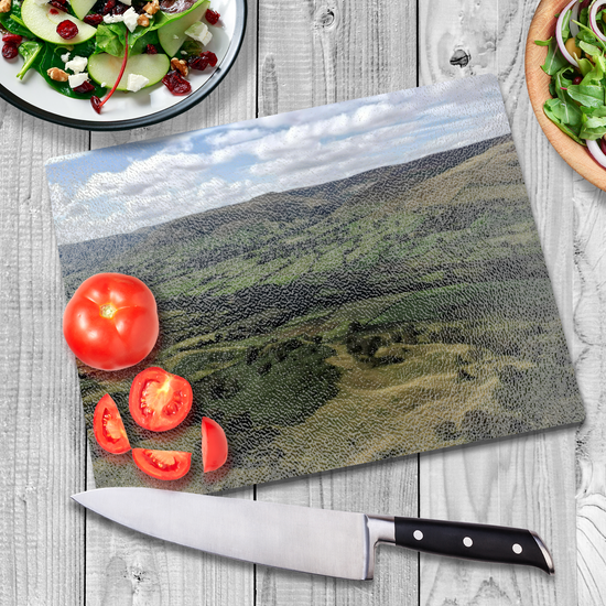 The Stylish Textured Glass Chopping Board. Mam Tor. Peak District National Park. Derbyshire. England.