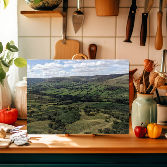 The Stylish Textured Glass Chopping Board. Mam Tor. Peak District National Park. Derbyshire. England.