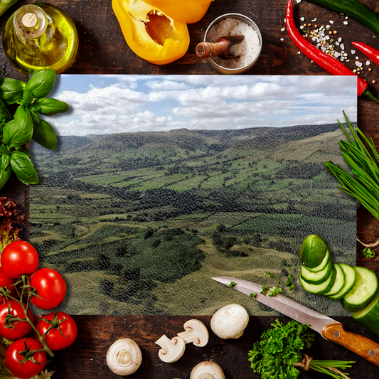 The Stylish Textured Glass Chopping Board. Mam Tor. Peak District National Park. Derbyshire. England.