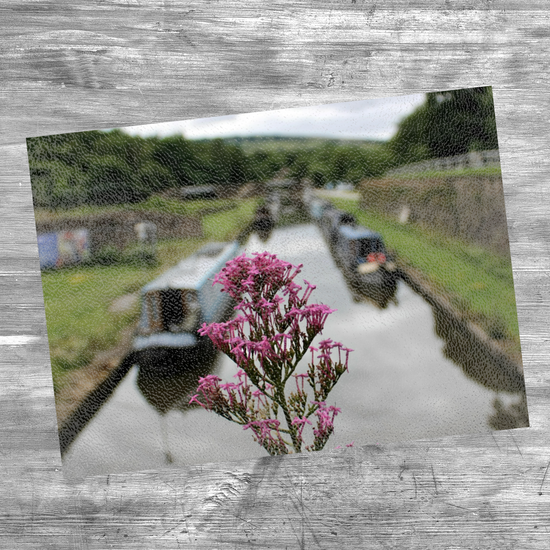 The Stylish Textured Glass Chopping Board. Bugsworth Canal Basin.  Buxworth. Peak Forest Canal. Derbyshire. England.