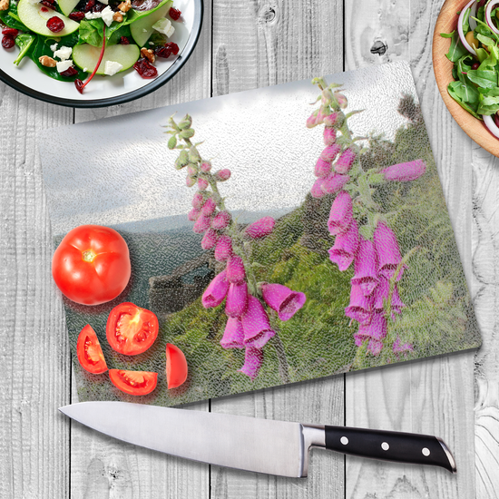 The Stylish Textured Glass Chopping Board. Bamford Edge. Peak District National Park. Derbyshire. England.