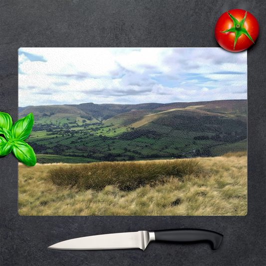 The Stylish Textured Glass Chopping Board. Mam Tor. Peak District National Park. Derbyshire. England.