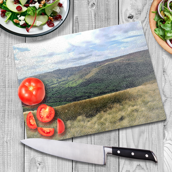 The Stylish Textured Glass Chopping Board. Mam Tor. Peak District National Park. Derbyshire. England.