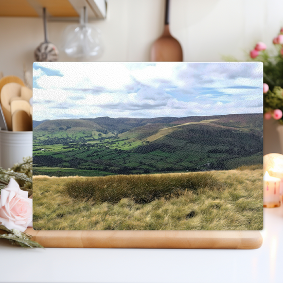 The Stylish Textured Glass Chopping Board. Mam Tor. Peak District National Park. Derbyshire. England.
