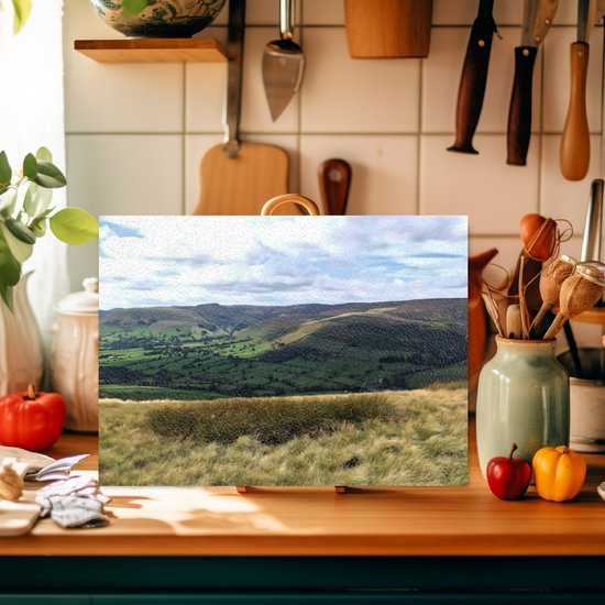 The Stylish Textured Glass Chopping Board. Mam Tor. Peak District National Park. Derbyshire. England.