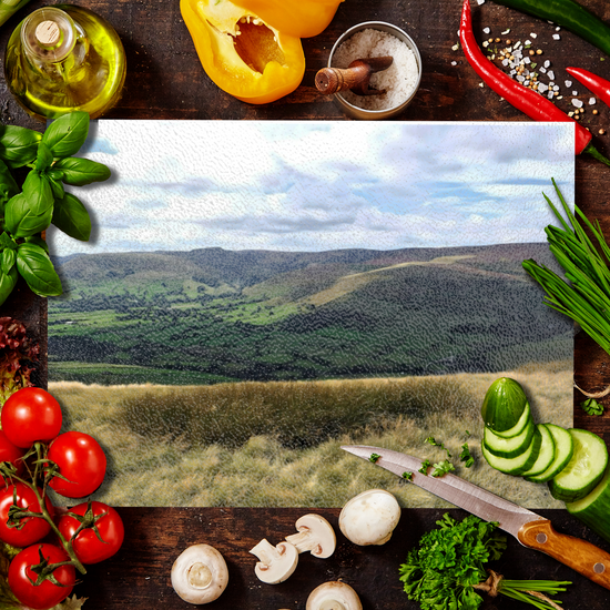 The Stylish Textured Glass Chopping Board. Mam Tor. Peak District National Park. Derbyshire. England.