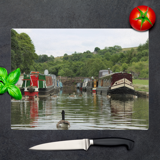 The Stylish Textured Glass Chopping Board. Bugsworth Canal Basin. Buxworth. Peak Forest Canal. Derbyshire. England.
