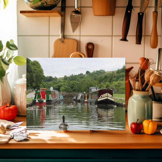 The Stylish Textured Glass Chopping Board. Bugsworth Canal Basin. Buxworth. Peak Forest Canal. Derbyshire. England.
