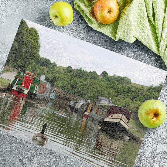 The Stylish Textured Glass Chopping Board. Bugsworth Canal Basin. Buxworth. Peak Forest Canal. Derbyshire. England.