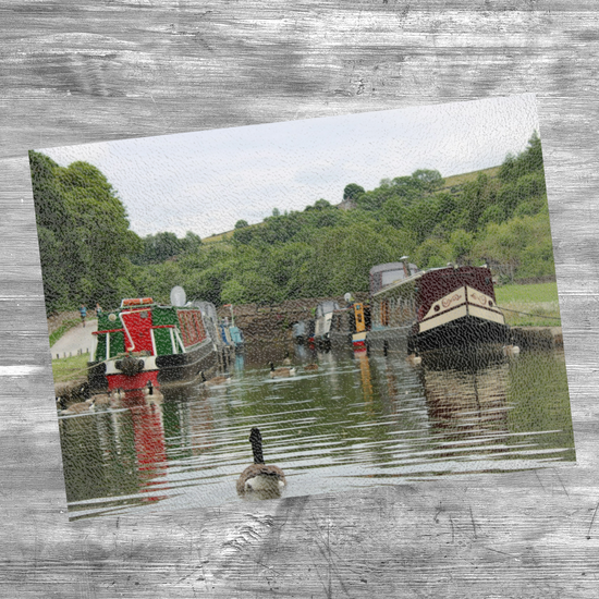 The Stylish Textured Glass Chopping Board. Bugsworth Canal Basin. Buxworth. Peak Forest Canal. Derbyshire. England.
