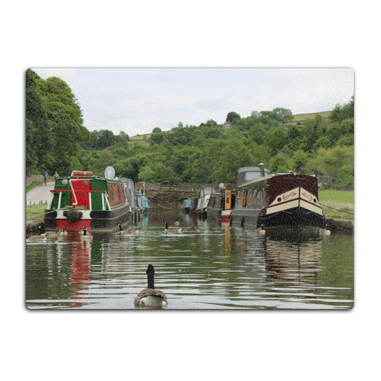 The Stylish Textured Glass Chopping Board. Bugsworth Canal Basin. Buxworth. Peak Forest Canal. Derbyshire. England.