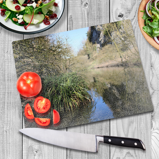 The Stylish Textured Glass Chopping Board. Chee Dale Nature  Reserve. Peak District National Park. Derbyshire. England.