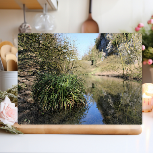 The Stylish Textured Glass Chopping Board. Chee Dale Nature  Reserve. Peak District National Park. Derbyshire. England.